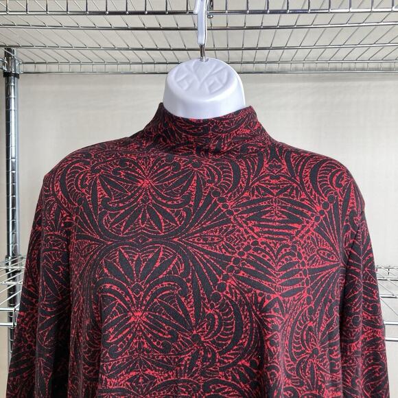 Chico's Women's Pima Aztec Print Mock Neck Top Size 2 Large Lagenlook Mayan - Picture 7 of 11